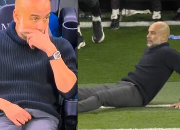 Pep Guardiola se hace viral por "manosearse" y caerse en partido del Manchester City