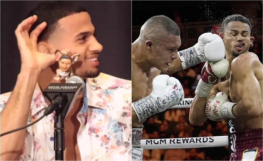 Rolly Romero burlándose con figura del 'Pibull' Cruz y siendo noqueado por el mexicano / FOTO: Captura y AP