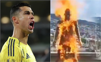 Un hombre prende fuego a la estatua de Cristiano Ronaldo en Madeira