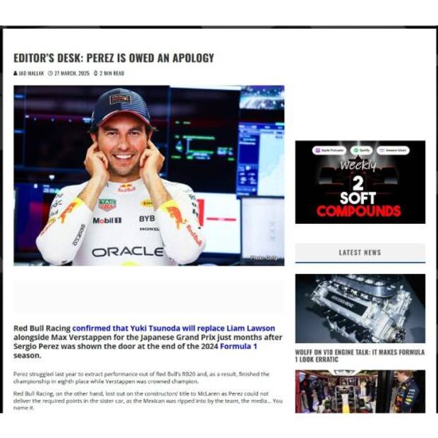 La prensa británica lamentó cómo trató Red Bull a Checo Pérez. Foto: Especial