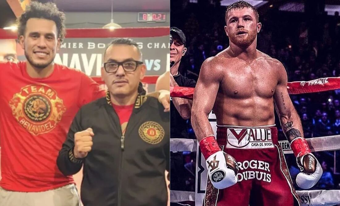 David Benavidez y su padre en su gimnasio y Saúl 'Canelo' Álvarez en una pelea / FOTOS: Instagram @caneloteam y @benavidez300