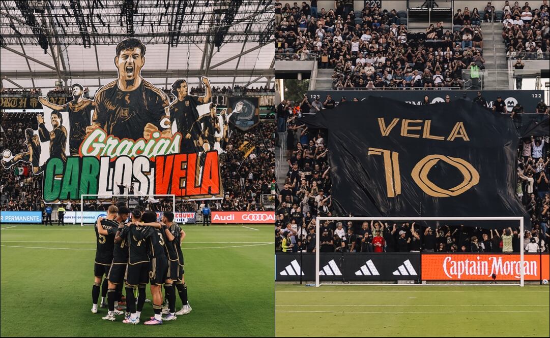 La afición del LAFC extendió un espectacular tifo con la figura de Carlos Vela y su playera con el número 10. FOTOS: @LAFC
