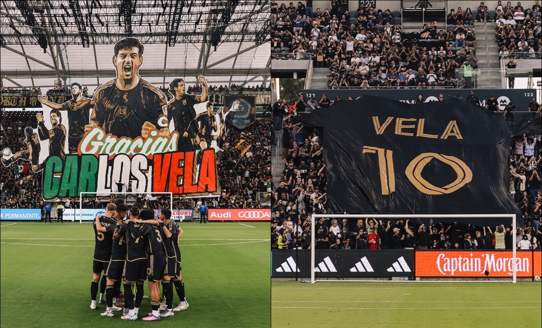 La afición del LAFC extendió un espectacular tifo con la figura de Carlos Vela y su playera con el número 10. FOTOS: @LAFC