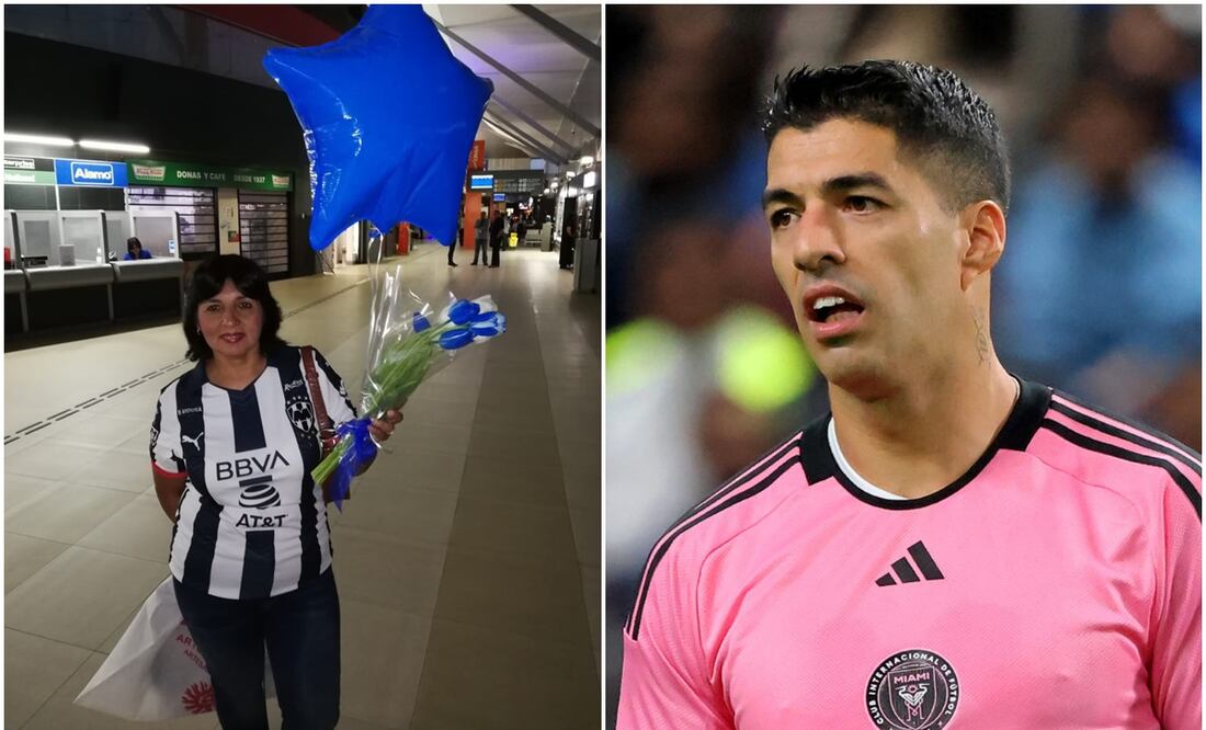 Señora Lozano, fanática de Monterrey, y Luis Suárez con el Inter de Miami / FOTOS: Captura y AFP
