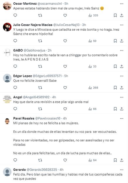 Los comentarios en contra de Joserra en redes sociales. Foto: Especial