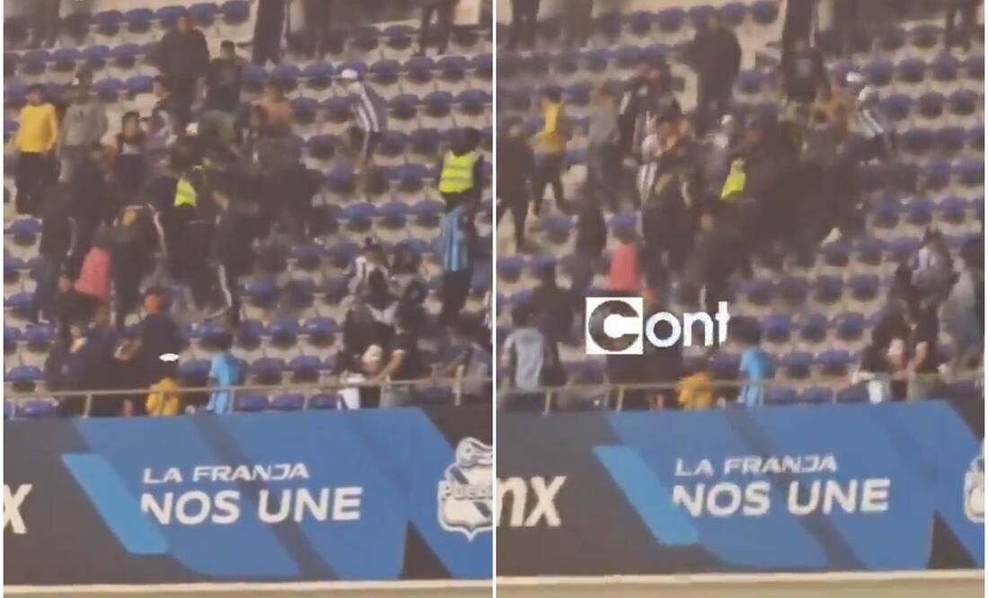 Pelea en las tribunas del Cuauhtémoc en Puebla / FOTO: Captura