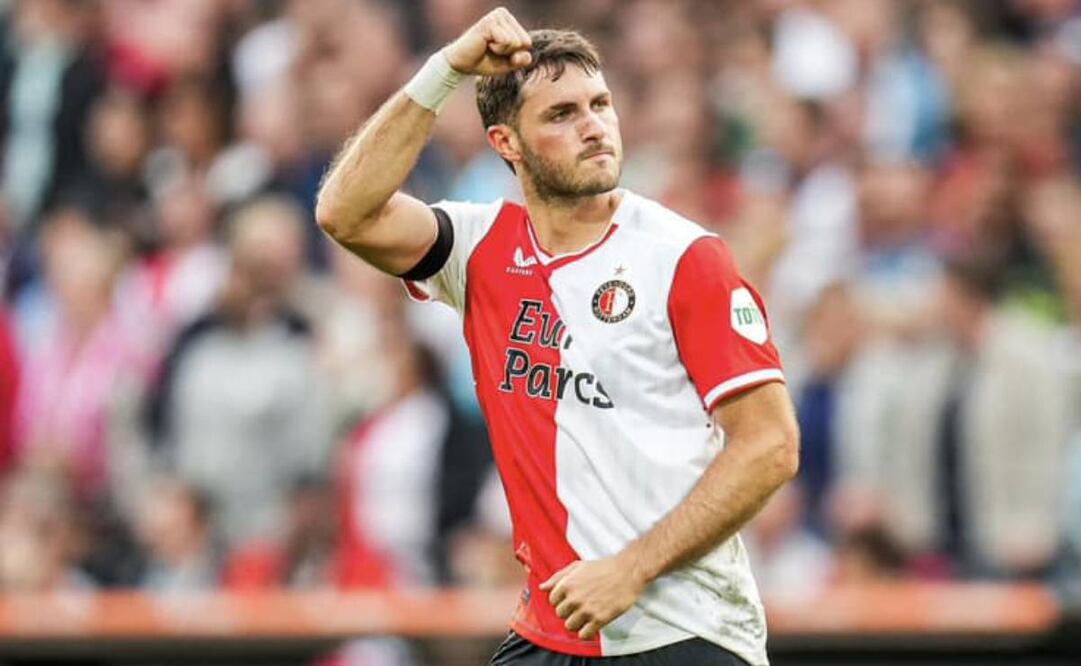 Jugador del Atlético de Madrid festeja que Santiago Giménez no va a jugar. Foto: @feyenoord