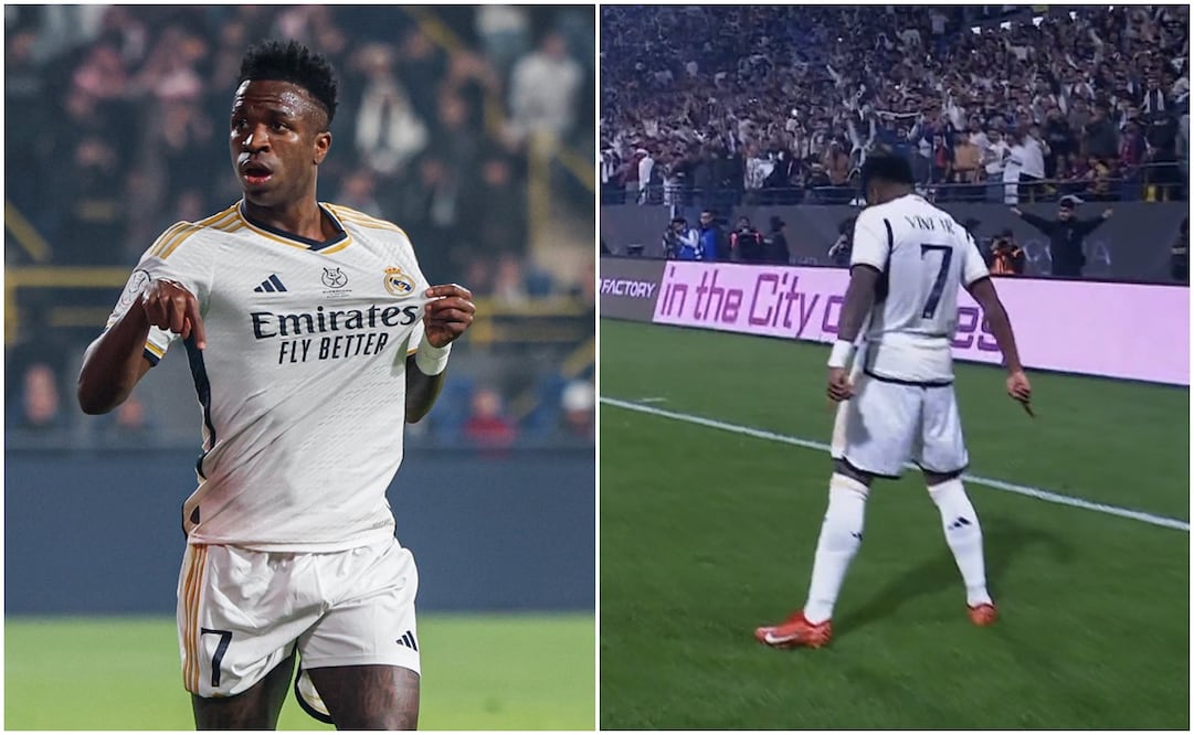Vinicius festejando sus goles en la Supercopa de España / FOTOS: AP y Captura