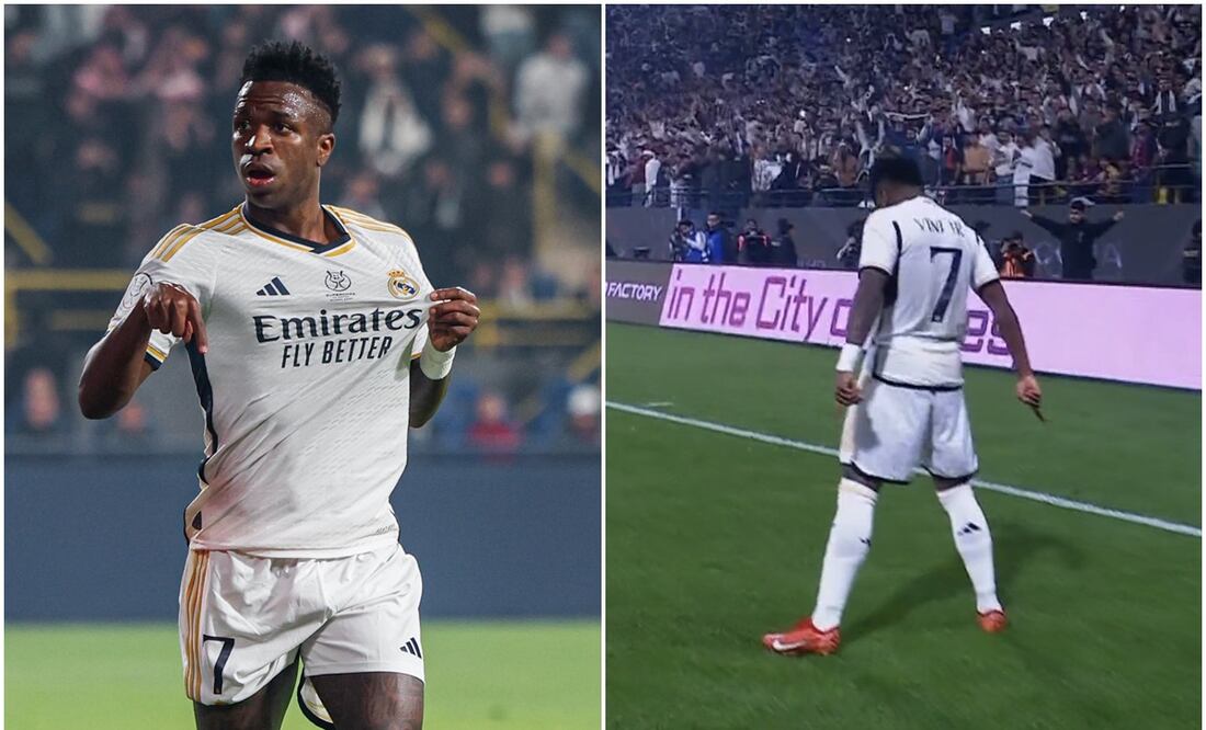 Vinicius festejando sus goles en la Supercopa de España / FOTOS: AP y Captura