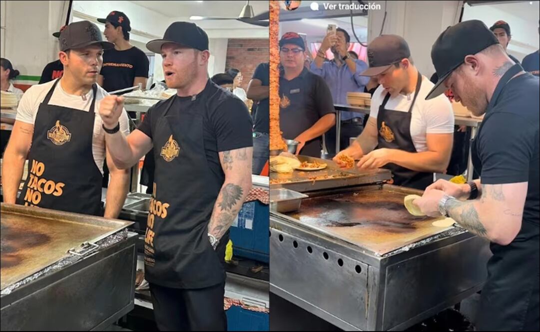 Saúl Álvarez se puso a preparar tacos en el negocio de su hermano Ricardo. FOTOS: @elpastordelrica