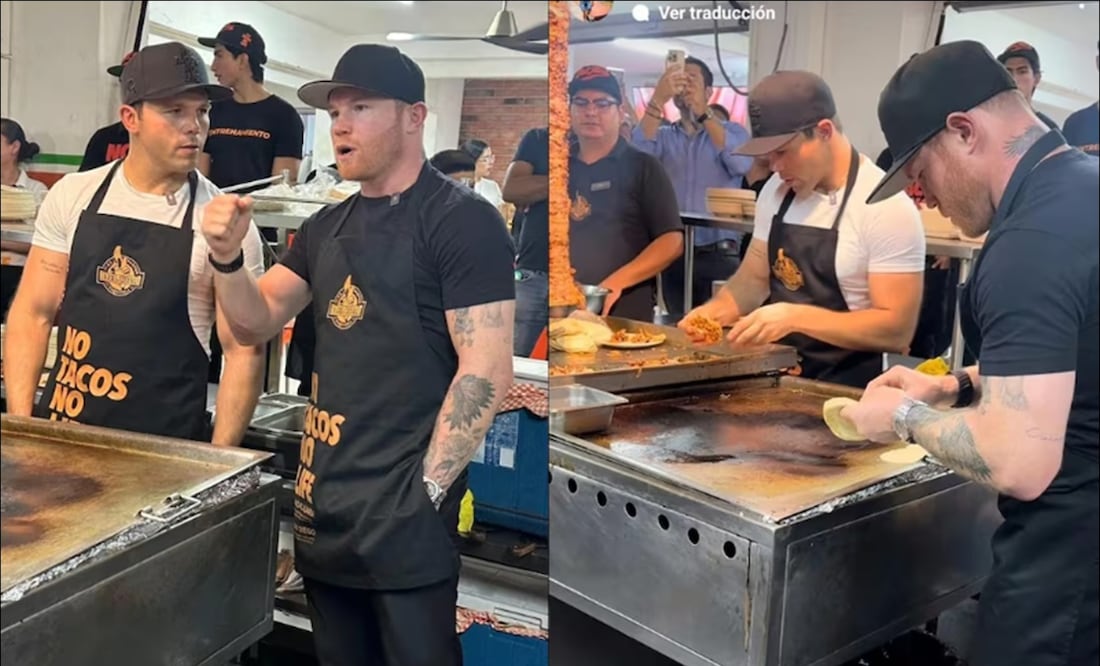 Saúl Álvarez se puso a preparar tacos en el negocio de su hermano Ricardo. FOTOS: @elpastordelrica