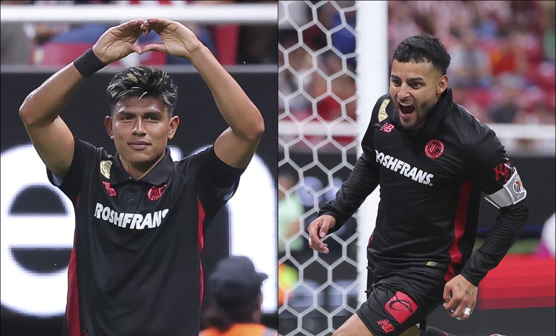 Así celebraron sus goles Jesús Gallardo y Alexis Vega ante las Chivas. FOTOS: Imago7