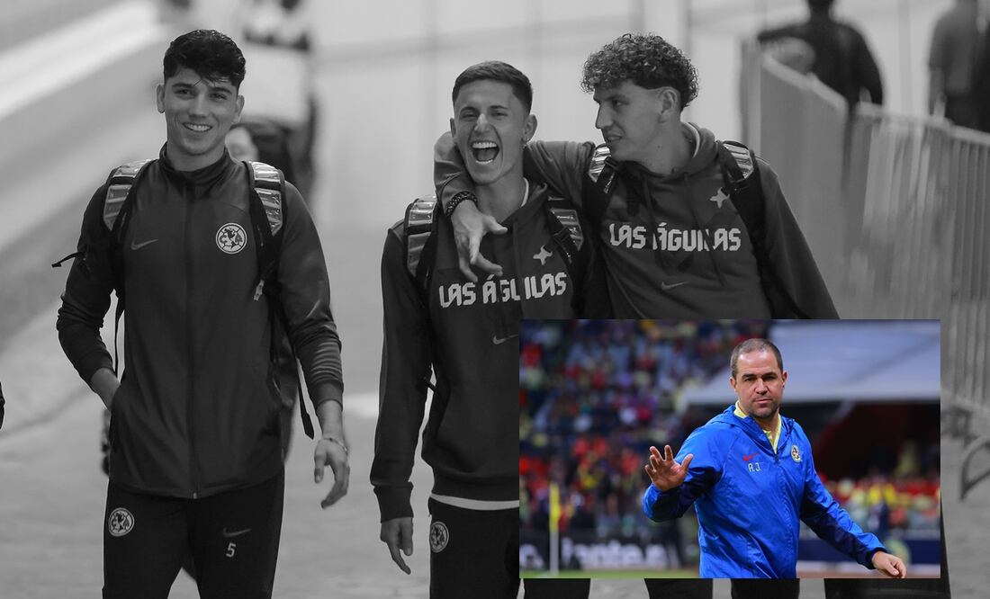 Kevin Álvarez, Brian Rodríguez e Igor Lichnovsky en el Estadio Azteca y André Jardine dirigiendo al América / FOTO: Imago7