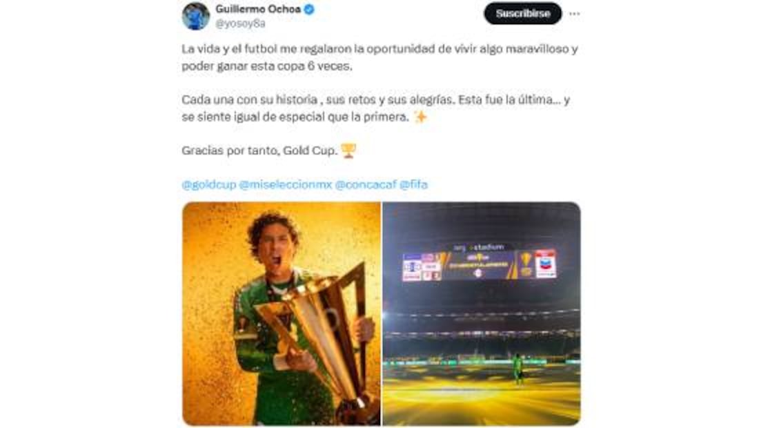 Con esta publicación, Memo Ochoa de despidió de la Copa Oro tras ganar su sexto título de la Concacaf. Foto: Especial