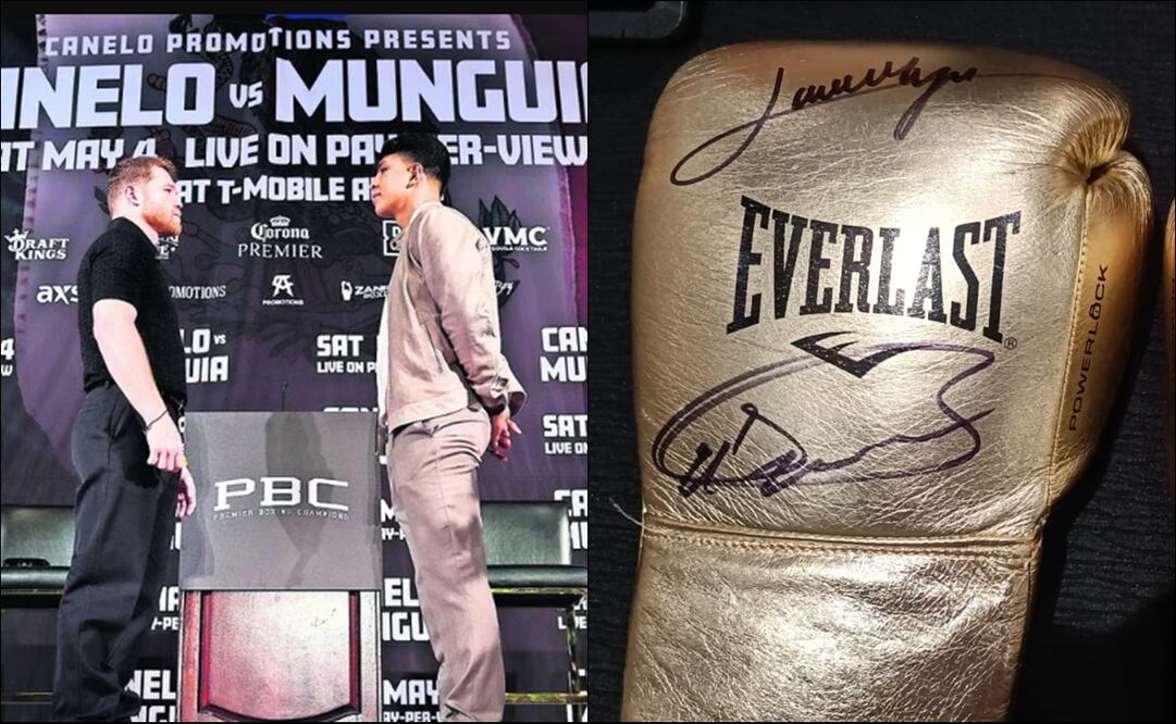 Este es uno de los guantes firmados por Canelo y Munguía. FOTO: Especial