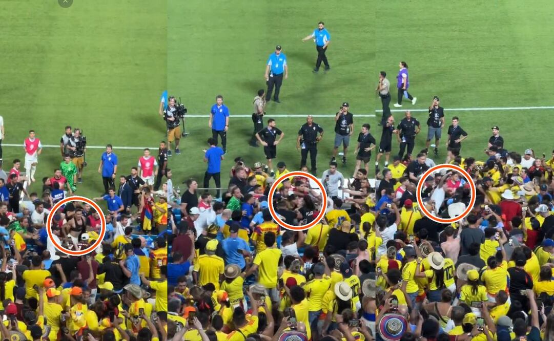 Darwin Núñez y José María Giménez terminaron calientitos y se fueron a los golpes con los aficionados de Colombia. Foto: Especial