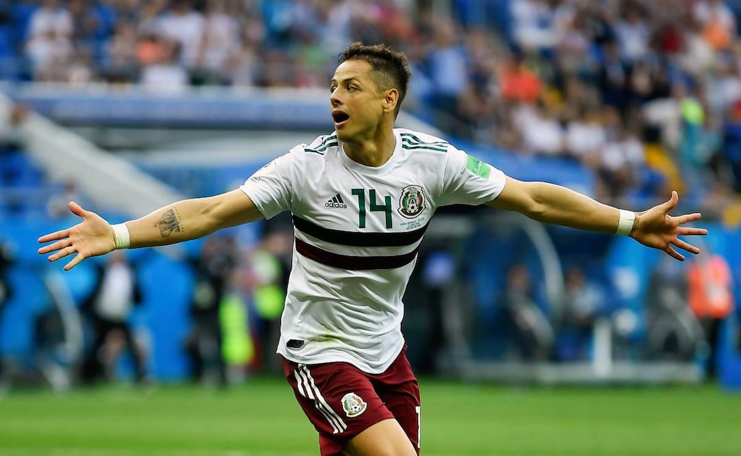Chicharito Hernández festeja el último gol que consiguió en un Mundial jugando con la Selección Mexicana. Foto: Imago7