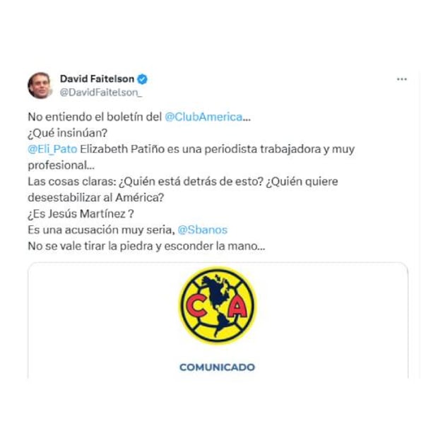 Esta es la publicación de David Faitelson en contra del América y Santiago Baños. Foto: Especial