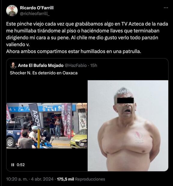 Este fue el comentario que borró O'Farrill en X (antes Twitter). FOTO: Captura