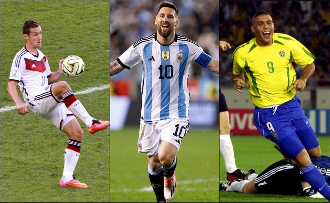 Mirsolav Klose, Lionel Messi y Ronaldo, entre los mejores 10 goleadores de los Mundiales. FOTOS: Especiales