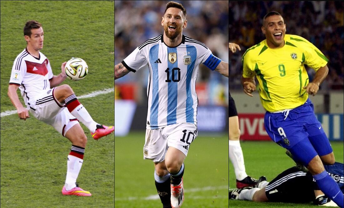 Mirsolav Klose, Lionel Messi y Ronaldo, entre los mejores 10 goleadores de los Mundiales. FOTOS: Especiales
