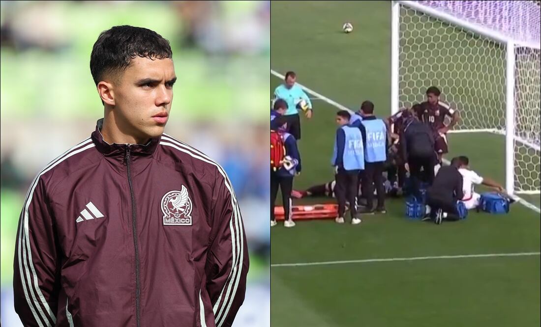 Mateo Levy salió en camilla tras sufrir un fuerte choque en el duelo de México ante Marruecos. FOTO: @miseleccionsubs / Captura