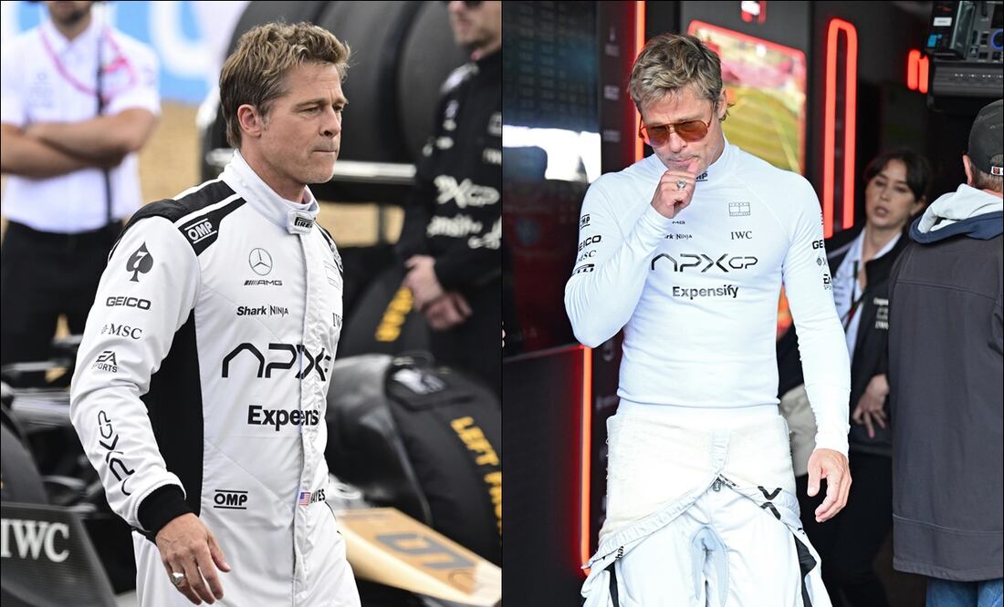 Brad Pitt apareció en los boxes del Gran Premio de Gran Bretaña vestido en un mono blanco. FOTOS: AP / EFE