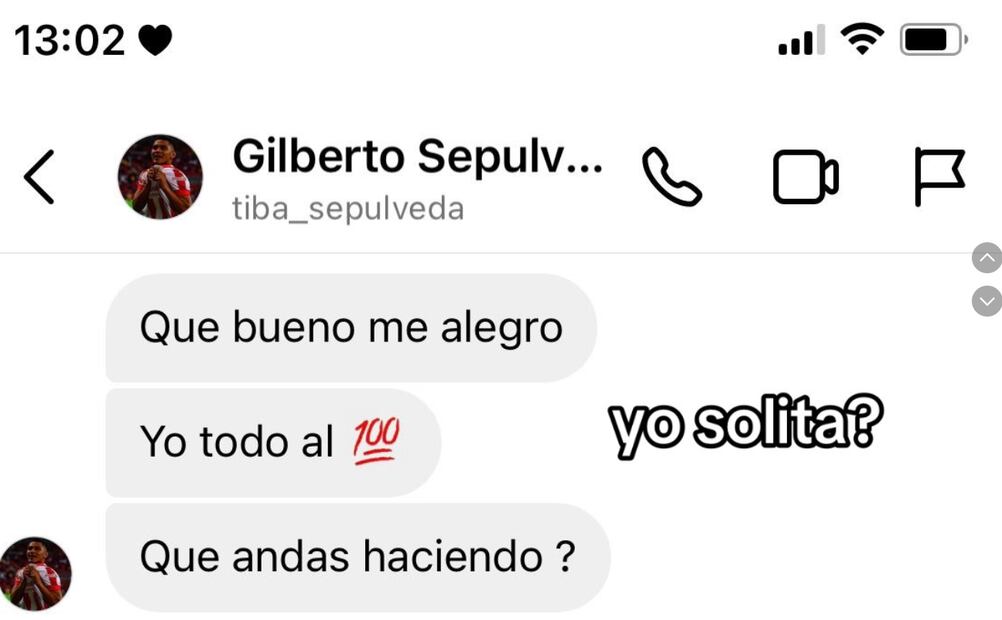 Parte de las supuestas conversaciones entre la tiktokera y el 'Tiba' Sepúlveda. FOTO: Captura