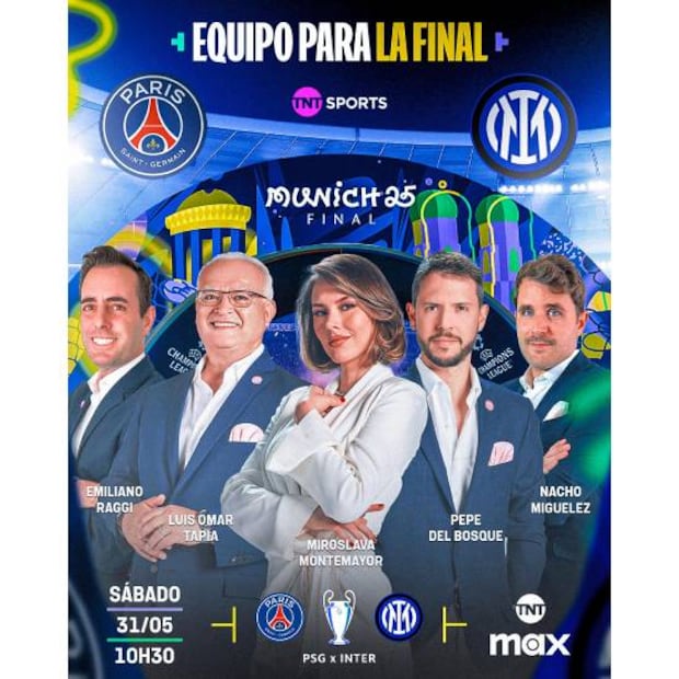 Esta será la 'alineación' de TNT Sports para la transmisión de la Final de Champions League. Foto: Especial