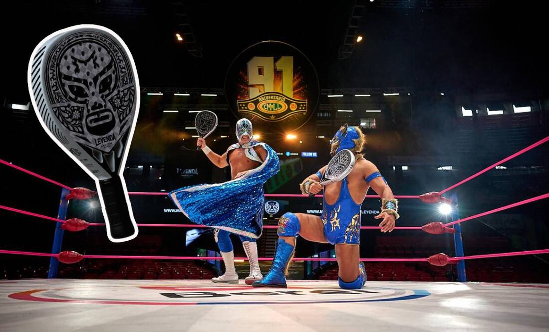 La Lucha libre del CMLL y el padel se unen para lanzar la pala "Leyenda". FOTO: Cortesía Mackstarke