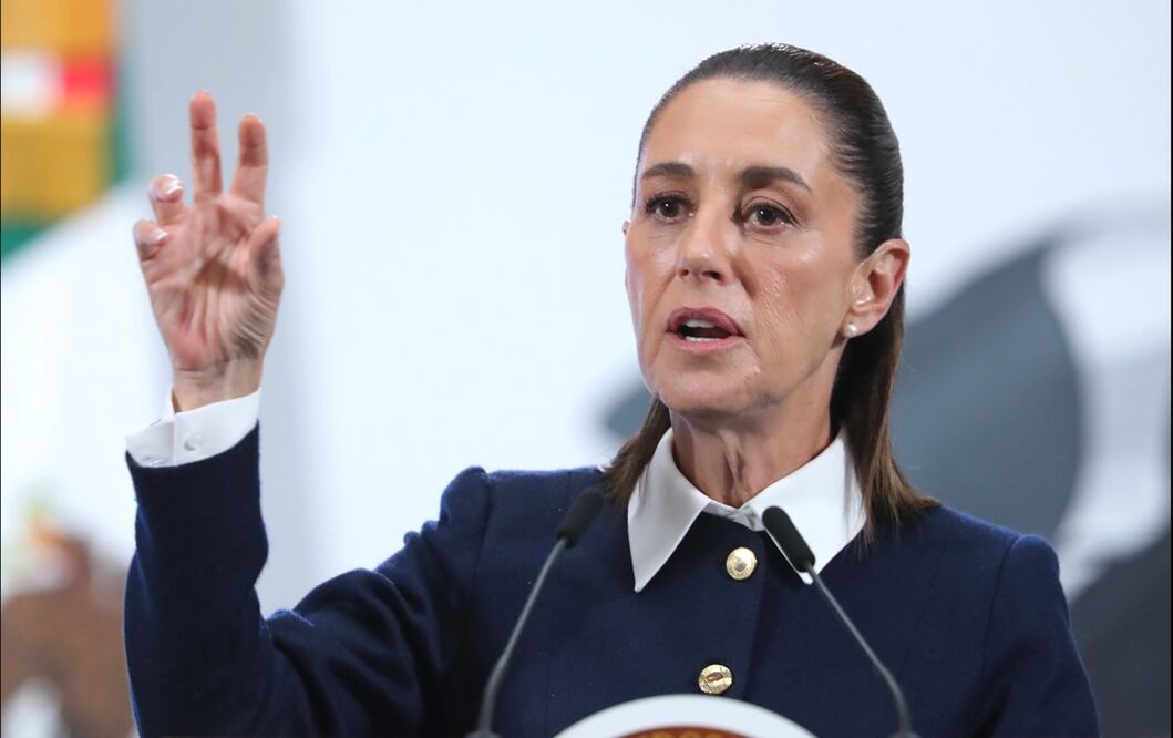 La presidenta Claudia Sheinbaum Pardo durante la conferencia mañanera del 15 de julio de 2025. Foto: EFE