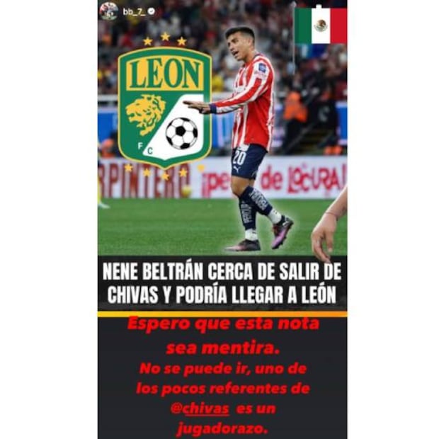 Esta es la historia que publicó el Bofo Bautista donde espera que el Nene Beltrán no salga de Chivas. Foto: Especial