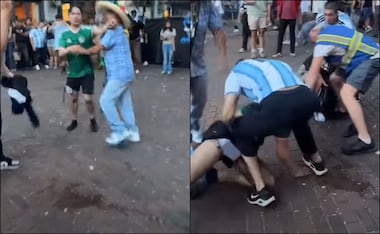 Video muestra la agresión contra un aficionado mexicano por un grupo de seguidores argentinos. FOTOS: Capturas