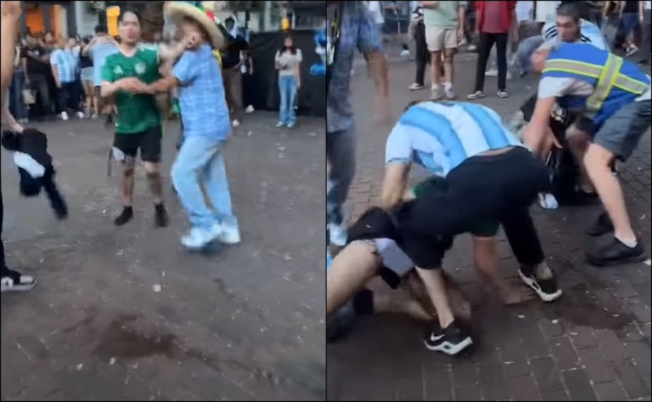 Video muestra la agresión contra un aficionado mexicano por un grupo de seguidores argentinos. FOTOS: Capturas