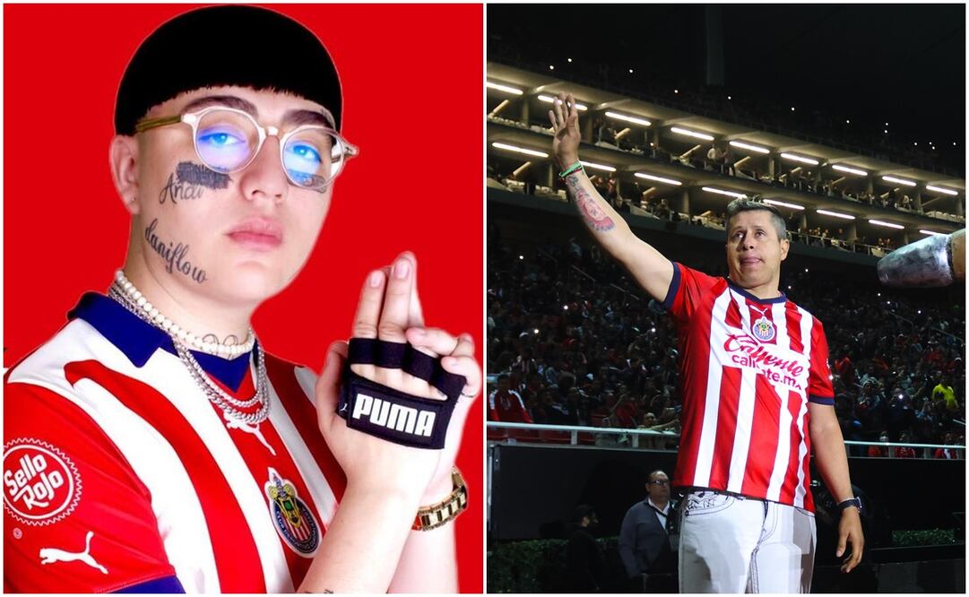 Dani Flow y Adolfo 'Bofo' Bautista con la playera de Chivas / FOTOS: Instagram @daniflowmx e Imago7