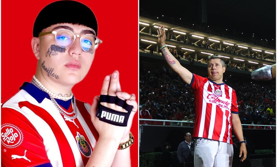Dani Flow y Adolfo 'Bofo' Bautista con la playera de Chivas / FOTOS: Instagram @daniflowmx e Imago7