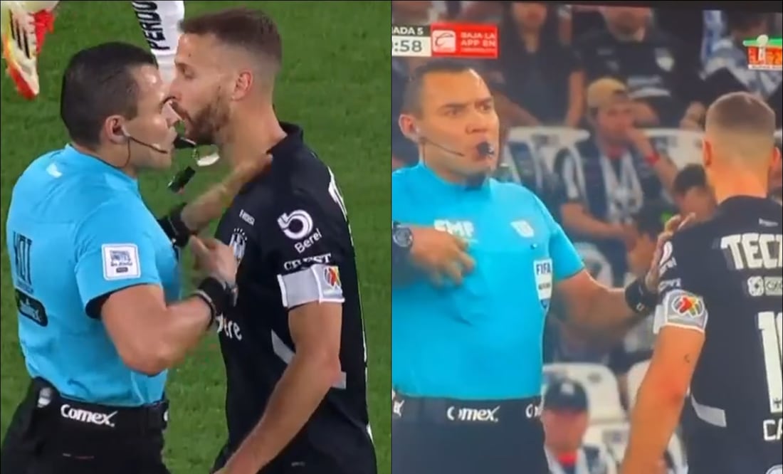 Marco Antonio Ortiz habría empujado a Sergio Canales, durante el partido entre Rayados y Necaxa. FOTO: Capturas
