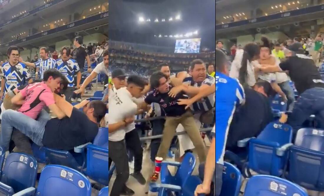 Aficionados de Rayados e Inter Miami protagonizaron una pelea en el Gigante de Acero. Foto: Especial