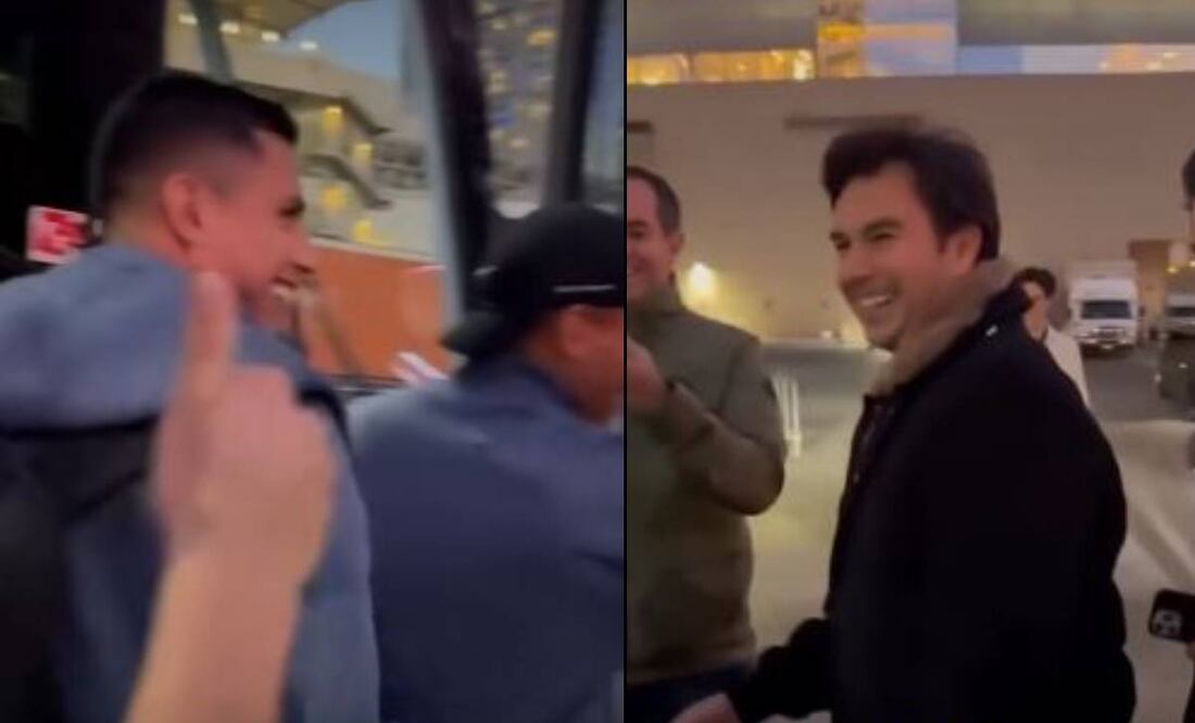 Checo Pérez bromea con los jugadores del América previo a un partido. FOTO: Capturas