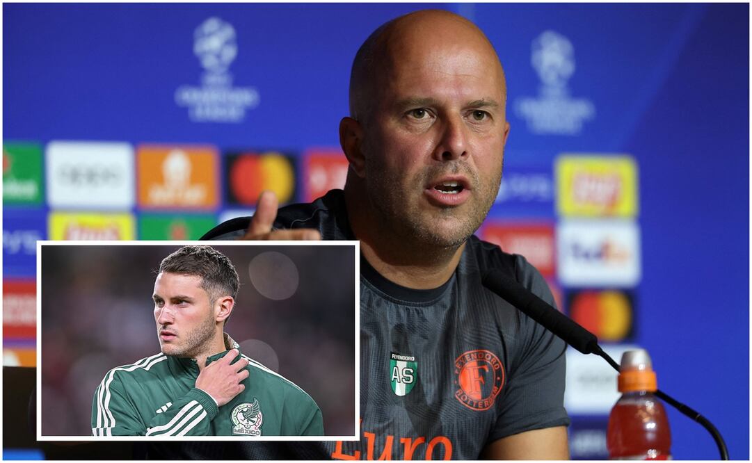 Arne Slot en conferencia de prensa y Santiago Giménez con Selección Mexicana / FOTOS: AFP e Imago7