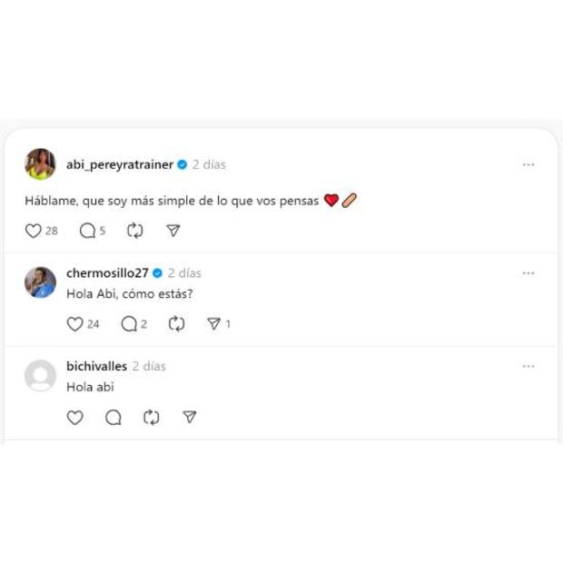Este es el mensaje que le envió Carlos Hermosillo en Threads a Abigail Pereyra. Foto: Especial