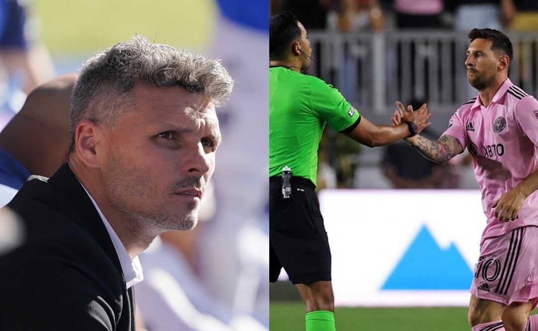 Fernando 'Tano' Ortiz con Rayados y Messi saludando a un árbitro con Inter de Miami / FOTOS: Imago7 y AP