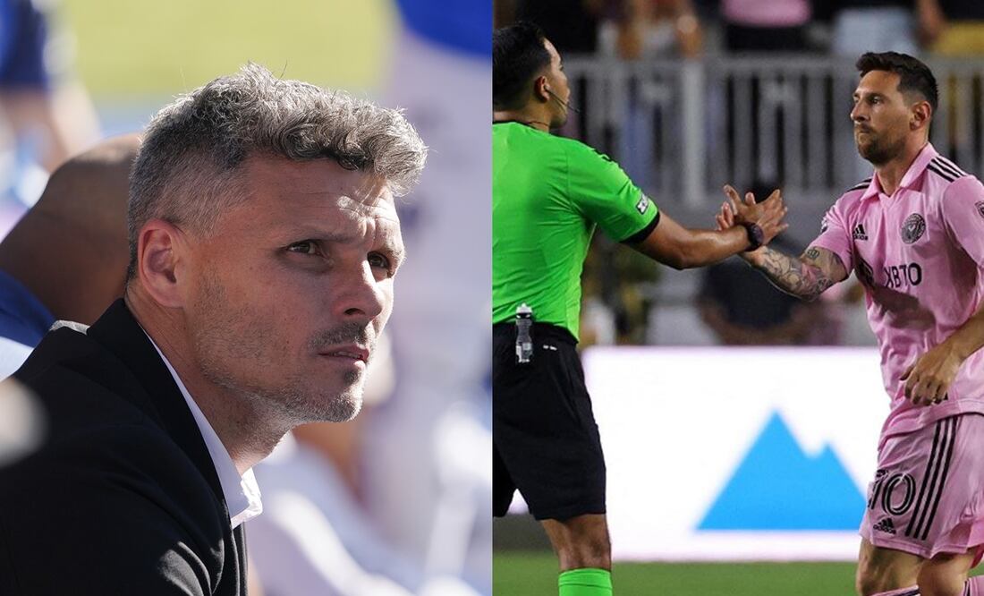 Fernando 'Tano' Ortiz con Rayados y Messi saludando a un árbitro con Inter de Miami / FOTOS: Imago7 y AP