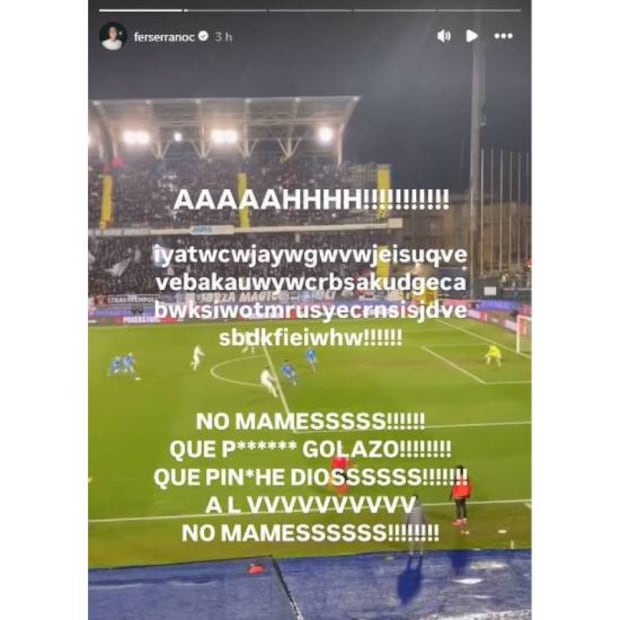 Así festejó Fer Serrano el primer gol que marcó Santiago Giménez con el Milan. Foto: Especial