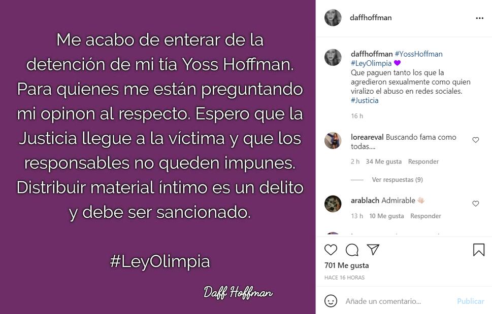 Daffne Hoffman, sobrina de YosStop, pide justicia para Ainara