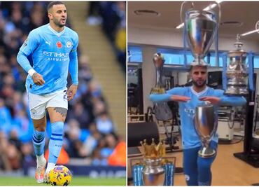 VIDEO: Kyle Walker presume los cinco títulos del Manchester City de una forma muy equilibrada