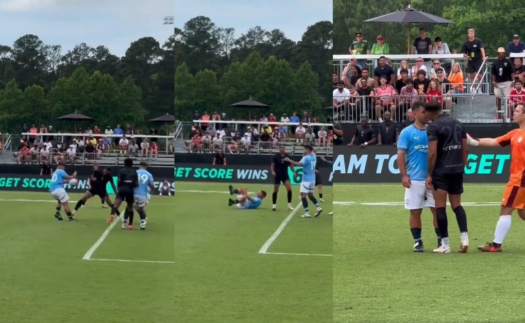 Kun Agüero se calentó luego de recibir una patada que no fue marcada como falta. Foto: Especial