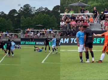 Kun Agüero casi se va a los golpes con un rival en su regreso a las canchas de futbol