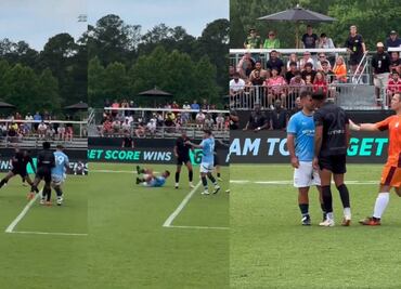 Kun Agüero casi se va a los golpes con un rival en su regreso a las canchas de futbol