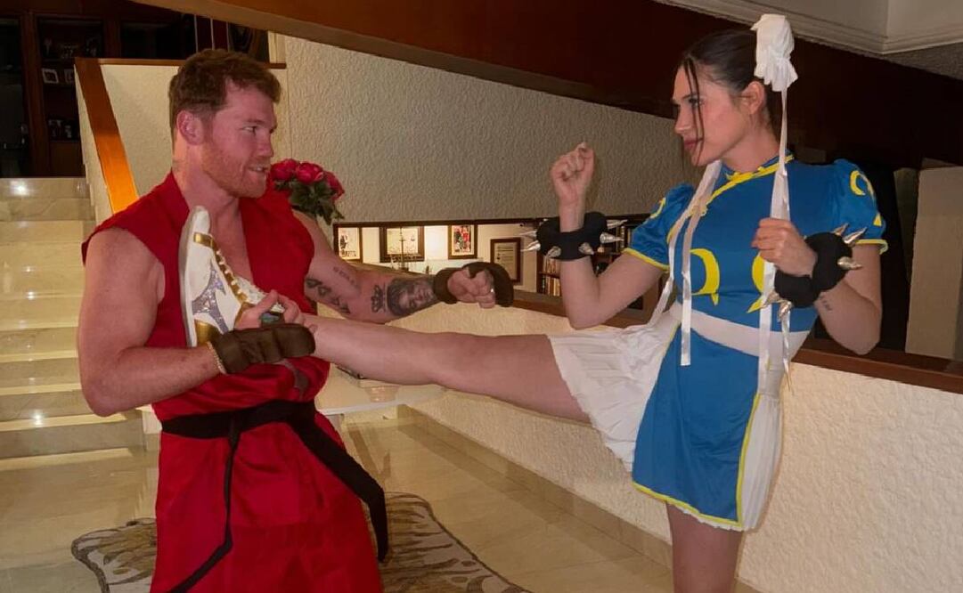 Round One... Fight! Canelo y Fernanda Gómez se disfrazaron de personajes de Street Fighter. FOTO: @fernandagmtz
